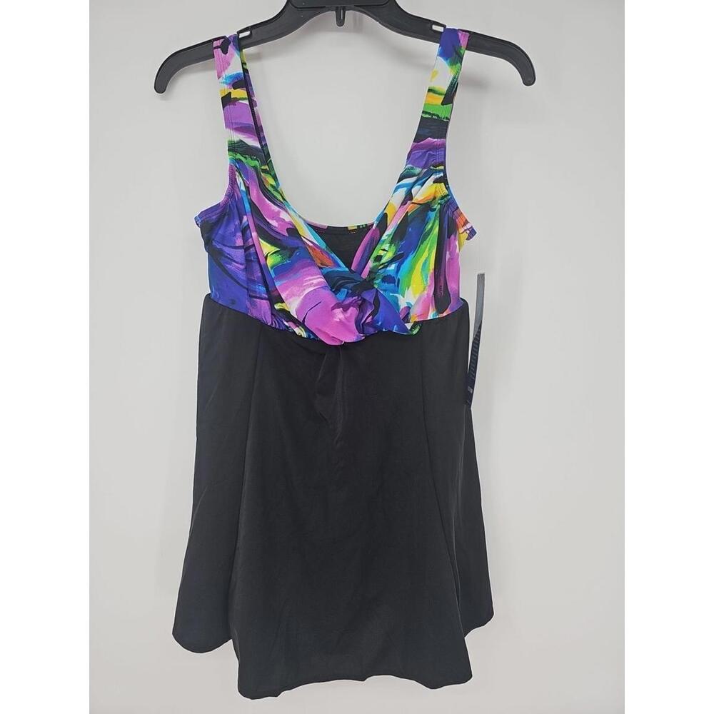 New Longitude Black One Piece 10 Slimming Swimsuit Swim Dress